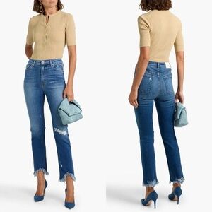 Jonathan Simkhai Standard River distressed high rise straight leg frayed size 26